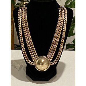 Erwin Pearl Signed Vintage Gold Tone‎ Multi-Strand Curb Chain Necklace w Pendant